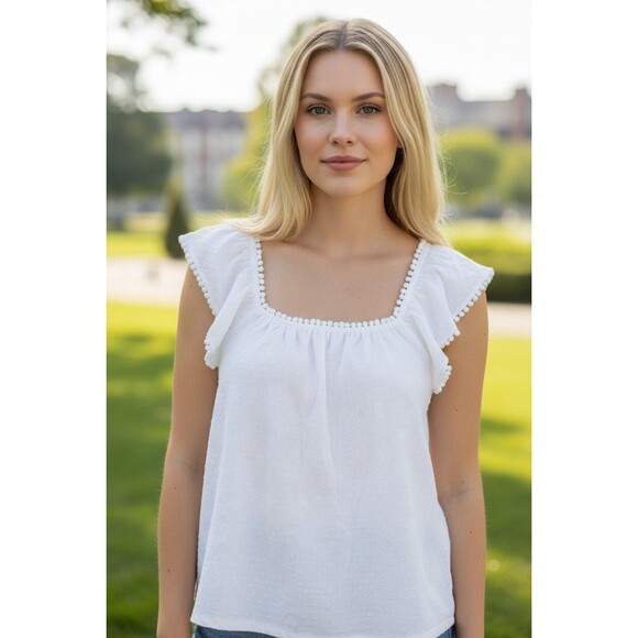 Style & Co. Tops - Style & Co Women's Embroidered Flutter-Strap Tank Top White Size XL